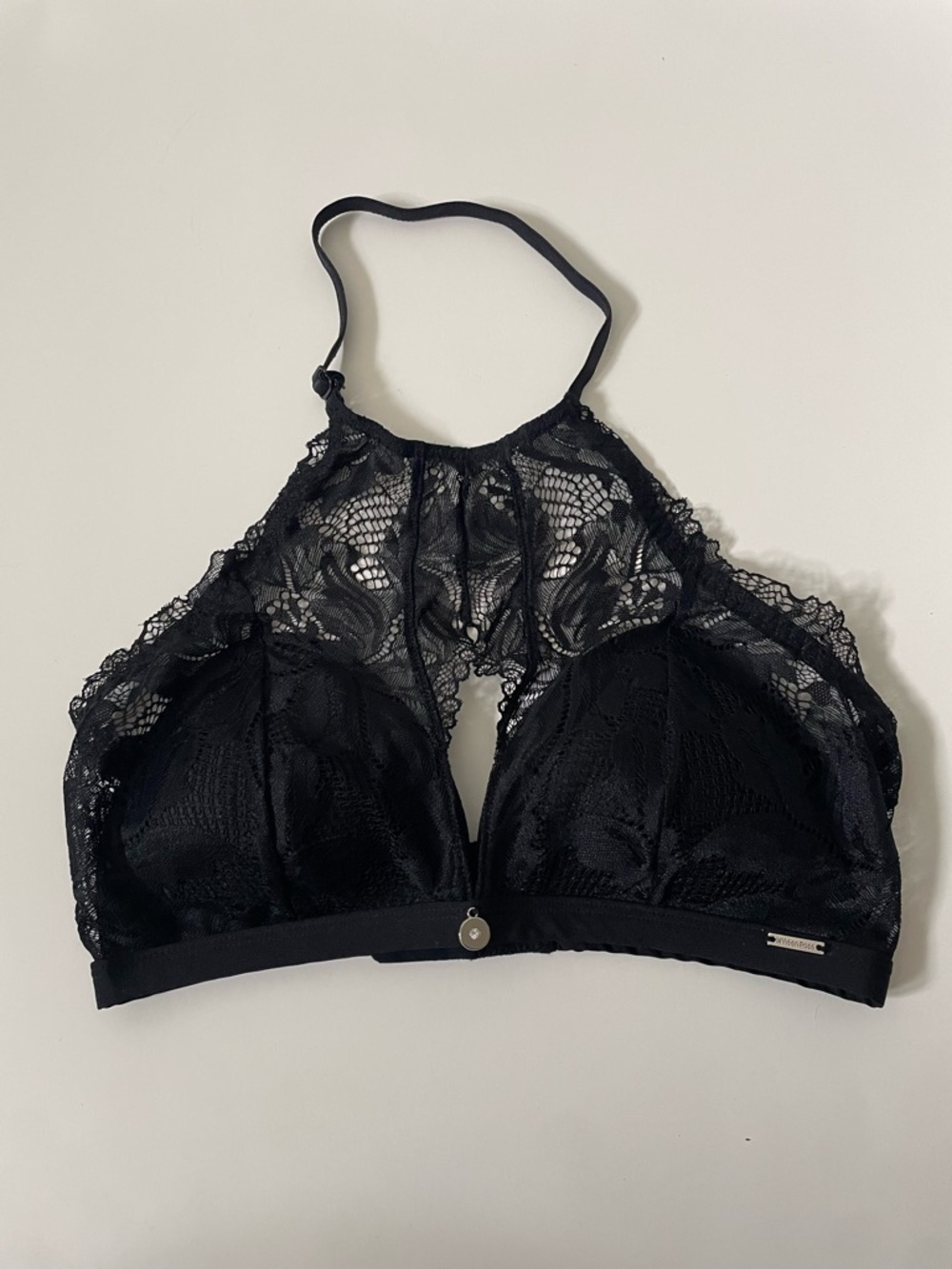 La Vie En Rose Lace Halter Bralette Plunge Gothic Bra Romantic Goth Black Small